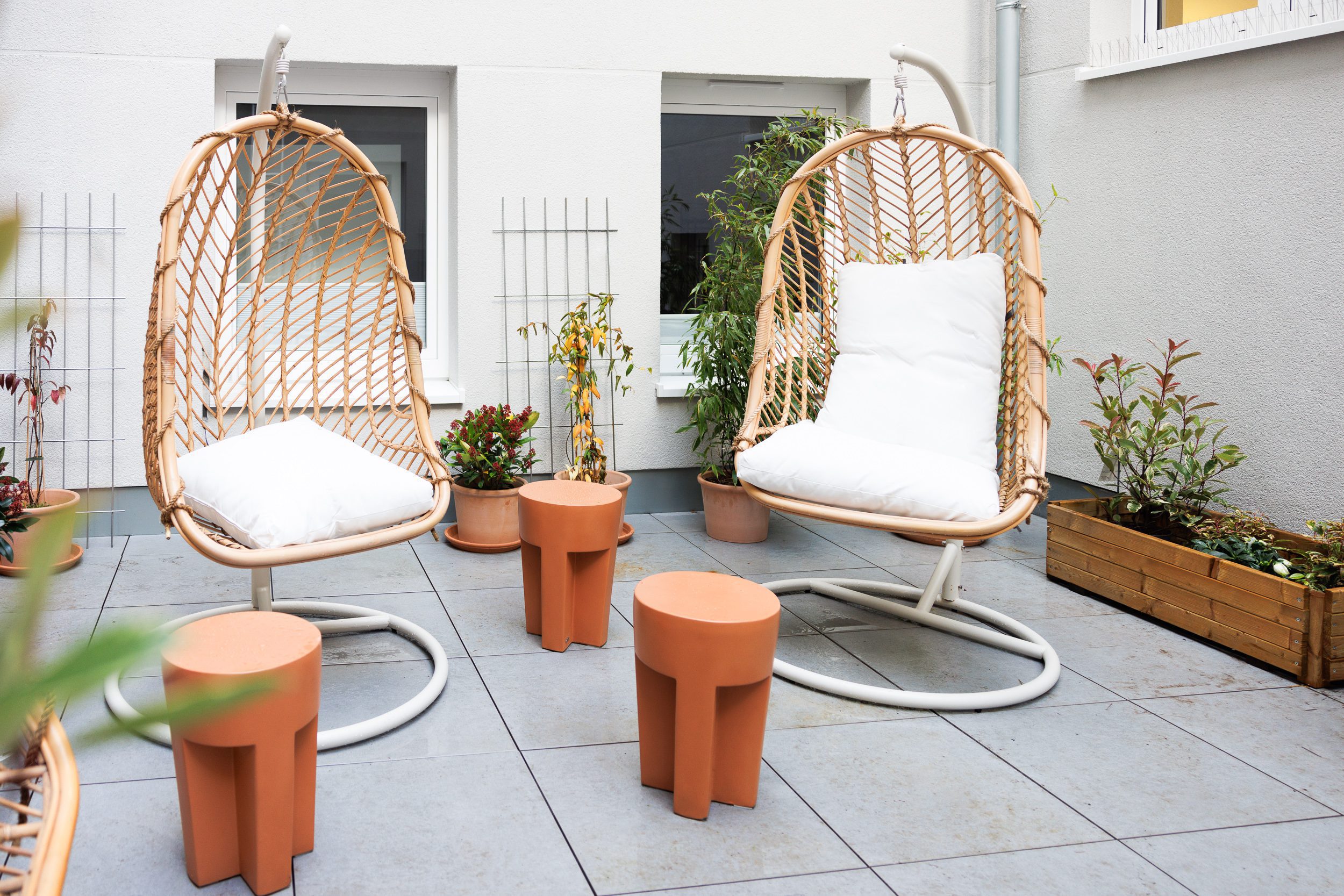 sunny terrace with hanging chairs for chilling in Aachen